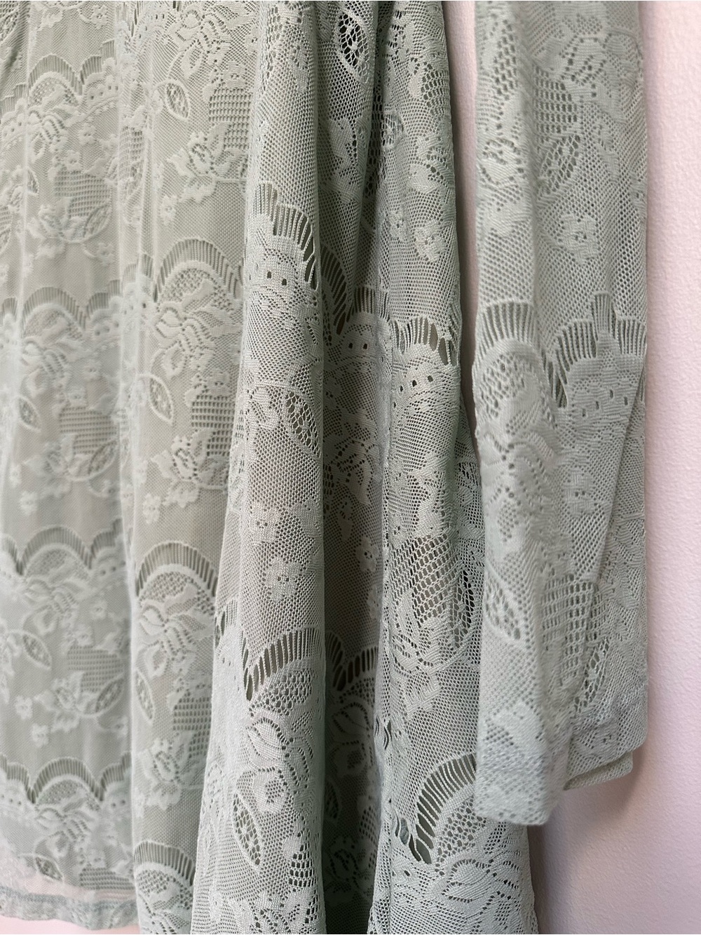 Altar’d‎ State Mint Green Lace Bell Sleeve Mini Dress Tie Back Women’s Small - Picture 4 of 15
